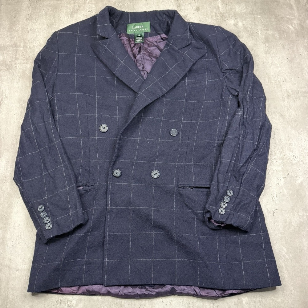 Lauren Ralph Lauren Blazer Womens 12 Wool Double Breasted Windowpane Made in USA
